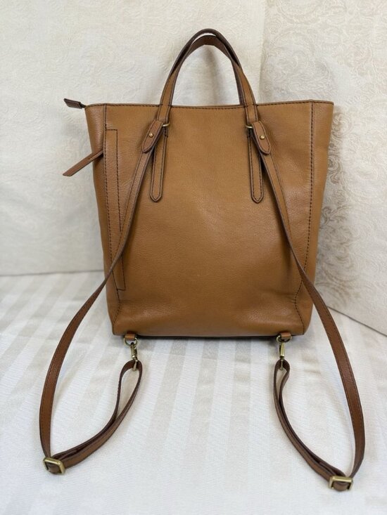 Fossil Brown/Tan Pebbled Leather Tote Bag Camilla Convertible Backpack Purse main image 3